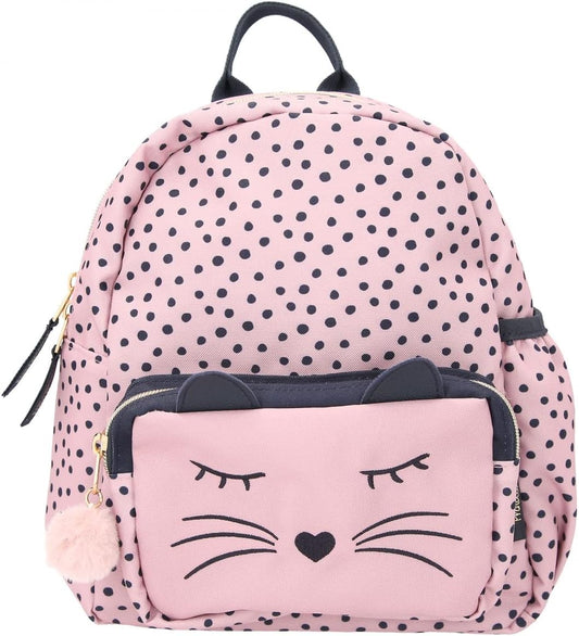 Depesche 11915 Princess Mimi Backpack in Light Pink, Polka Dot Pattern, a Cat Face and Small Ears, Daypack with Main Compartment, Front Pocket, Padded Straps and a Plush Charm, black, Rucksack