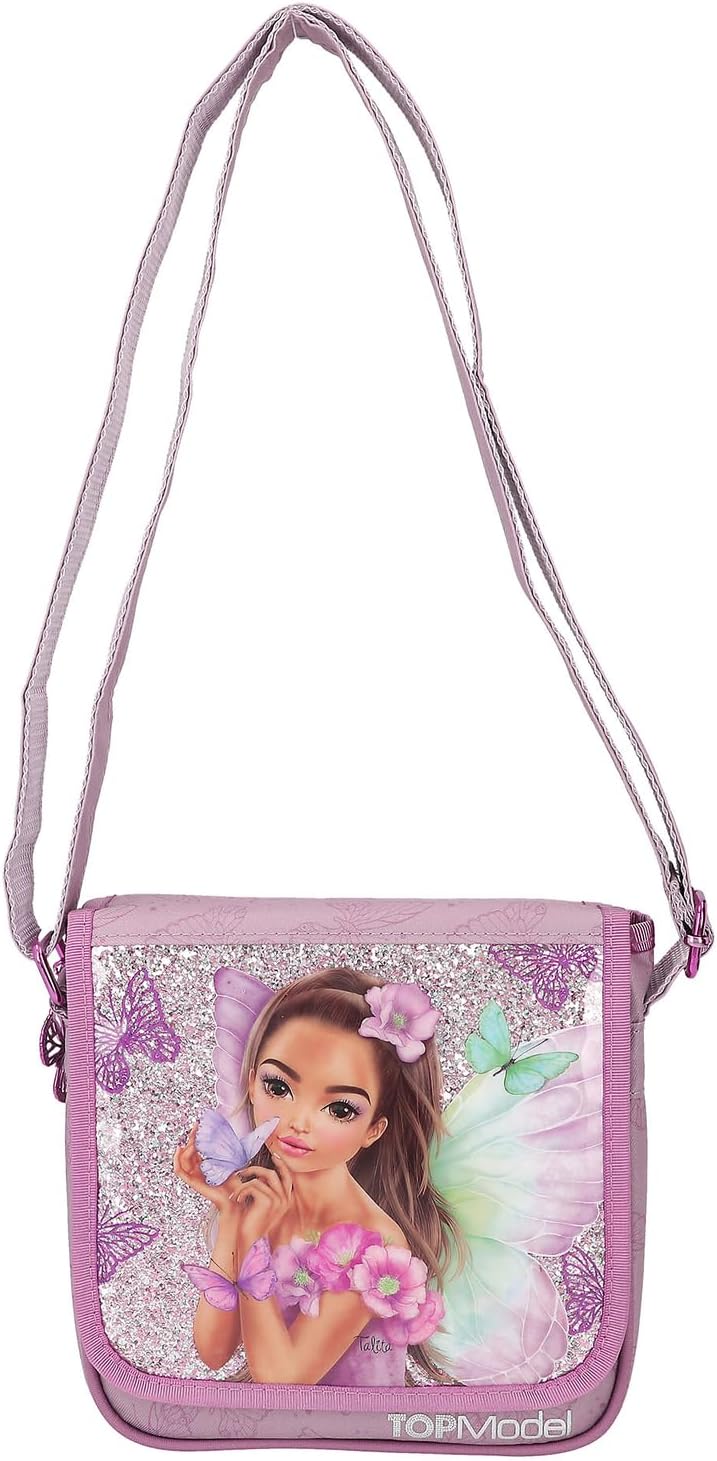 Depesche TOPModel Fairy Love 12778 Small Shoulder Bag in Mauve with Model Motif and Butterflies, Bag with Adjustable Shoulder Strap and Front Flap