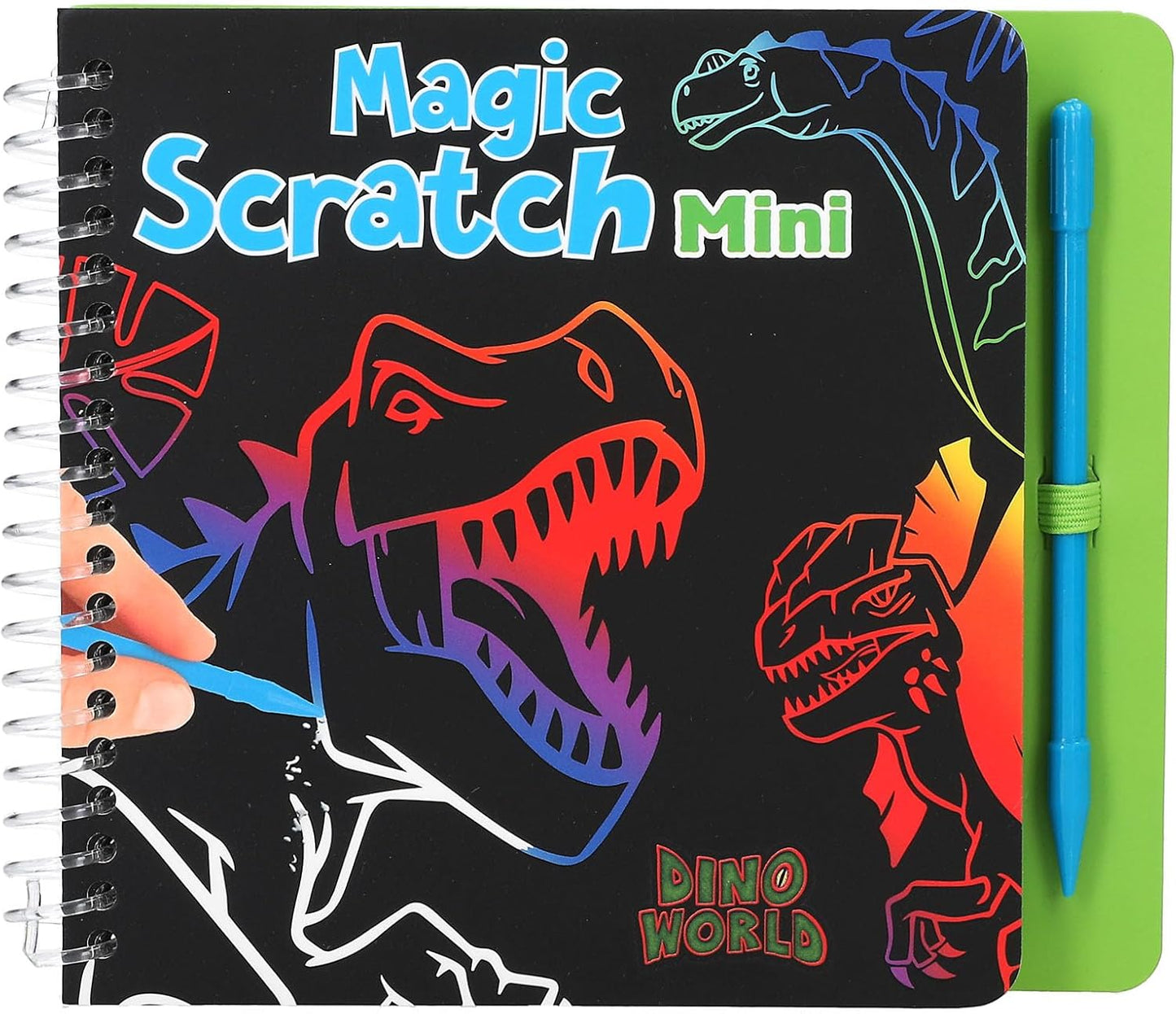 Depesche 12733 Dino World Mini Magic Scratch Book with Cool Dinosaur Motifs for Scratching, Book with Colourful Gradient and Scratch Pen