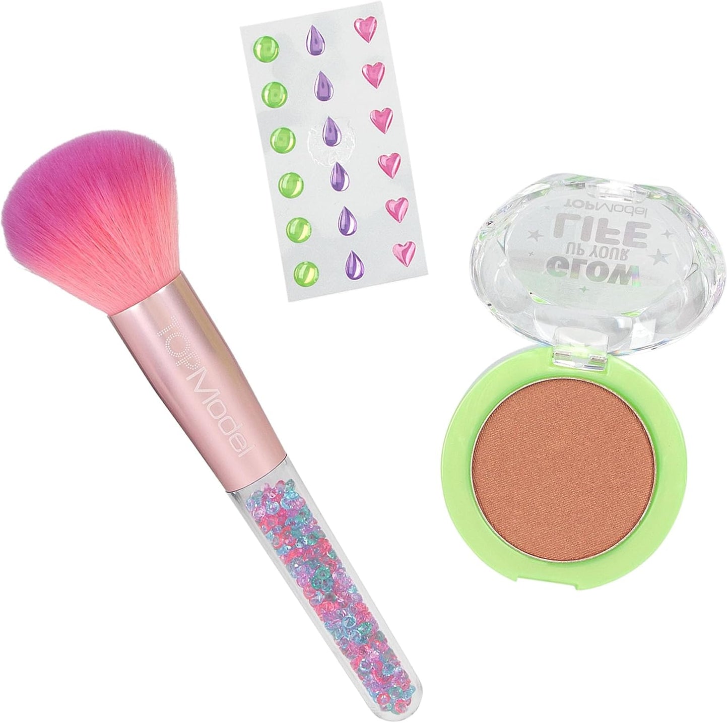 Depesche TOPModel 12750 Cosmetic Set Beauty and Me Blush and Brush with Pink Blush, Brush and Rhinestones