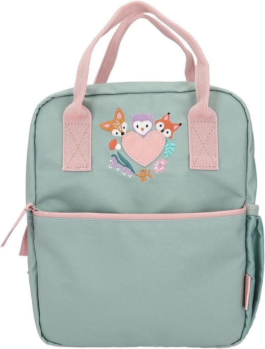 Depesche 12571 Princess Mimi Wild Forest Backpack in Green and Pink with Forest Animals, Bag with Zip