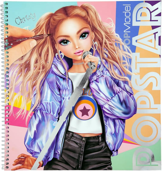 Depesche 12228 TOPModel Popstar Colouring Book with 60 Pages for Designing Model Motifs and Outfits, Colouring Book with Sticker Sheet Stencils and Much More