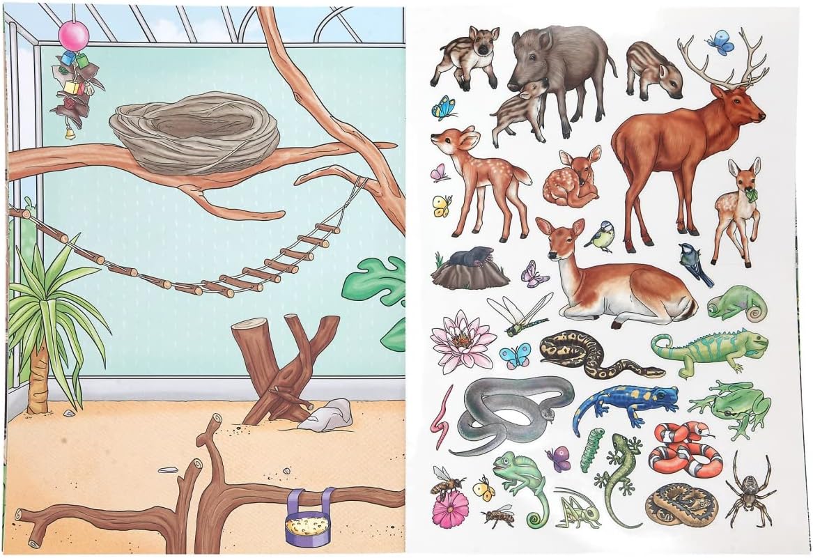 Depesche 11943 Create Your Animal World Colouring and Sticker Book with 24 Beautiful Motifs from the Animal World to Design and Stick, Includes 2 Sticker Sheets with Numerous Animal Stickers