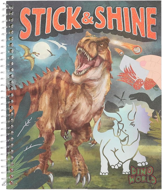 Depesche 12473 Dino World Colouring Book Stick & Shine, 24 Pages with Great Dino Motifs, for Colouring and Designing