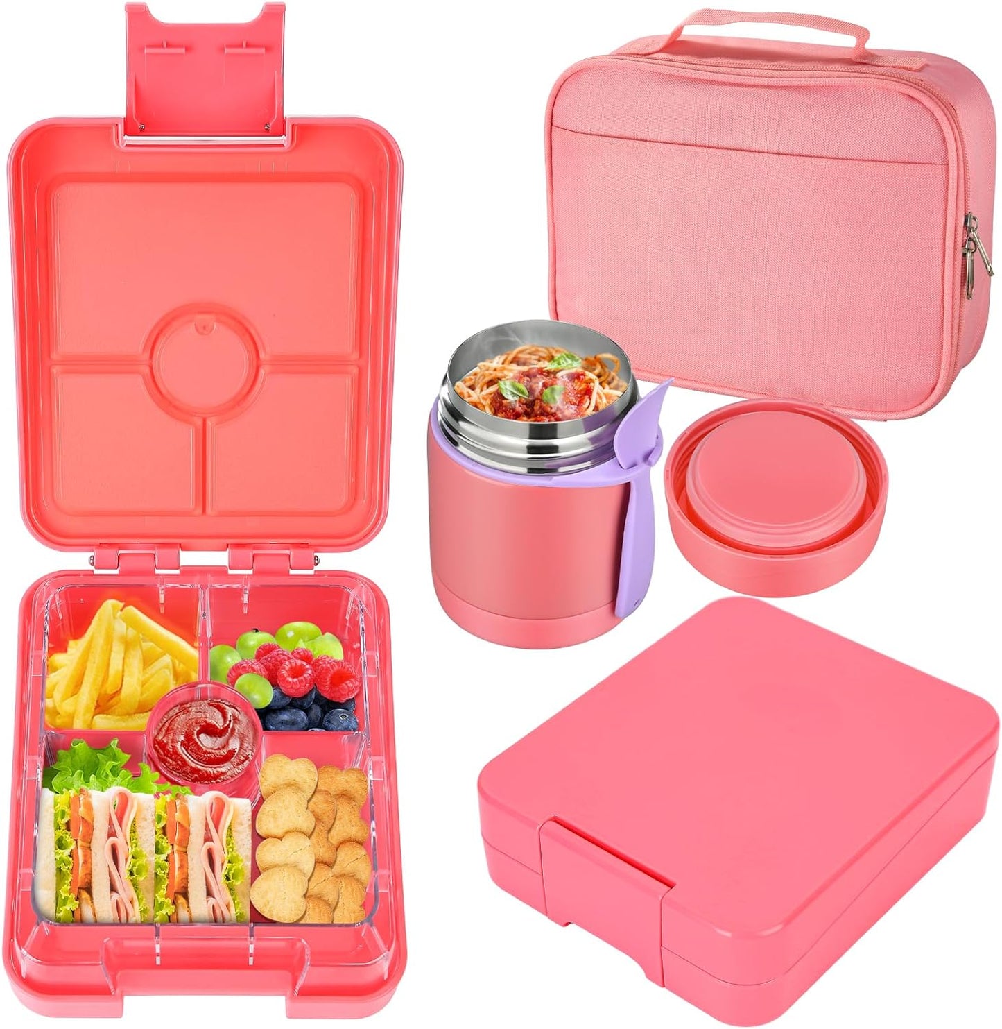 Children's Lunch Box Set with 300 ml Thermal Container for Food, Leak-Proof Bento Children's Lunch Box with Compartments, Insulated Lunch Bag, BPA-Free Lunch Box, Bento Box, Children, School,