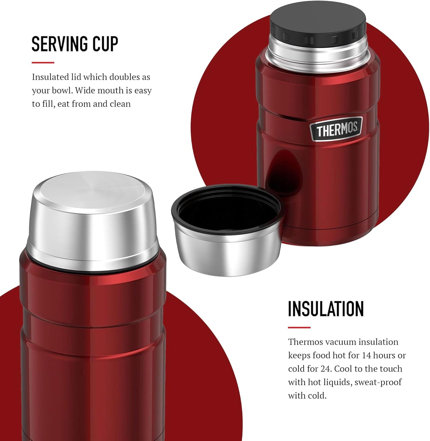 Stainless Steel Thermal Food Flask 710 ml, cranberry red, 710ml