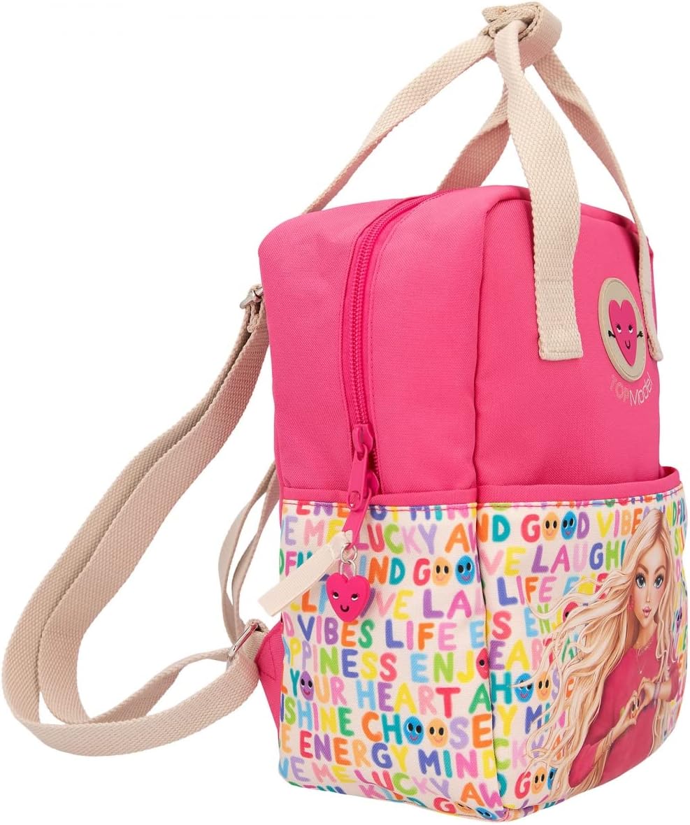 Depesche 11972 TOPModel SelfLove Backpack for Children with Model Motif, Colourful Font Design, Pink Bag with Adjustable Straps and Pendant