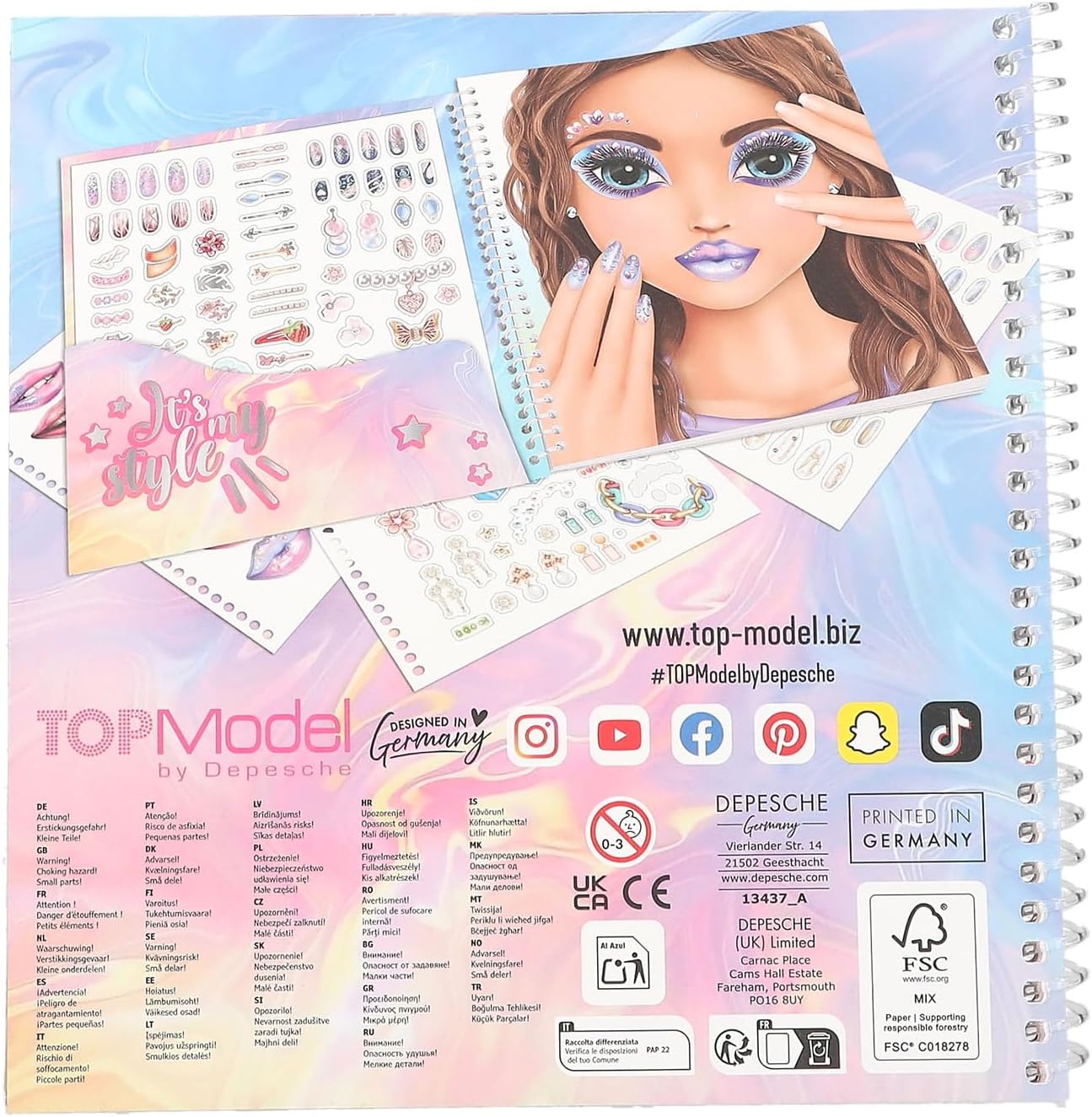 Depesche 13437 TOPModel-Face Dress Me Up Sticker Book with 24 Pages of Pre-Printed Model Portraits for DIY Includes 7 Sticker Sheets, Multi-Coloured