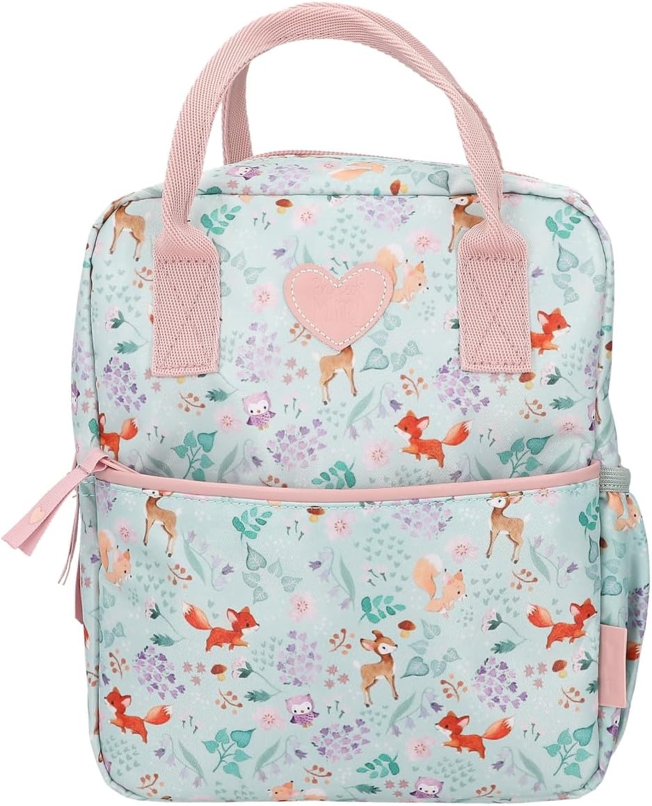 Depesche 12572_A Princess Mimi Wild Forest Backpack in Green and Pink with Forest Animals, Bag with Zip