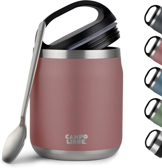 Campo Libre.® Thermal Food Container, 600 ml Stainless Steel Thermal Mug Food with Spoon, Food Warming Container, Mueslicup or Baby Porridge Warming Box, Thermal Food Container Available in 5 Colours