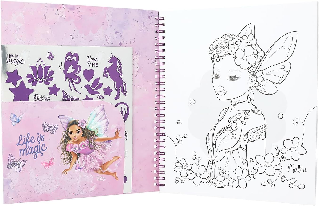 Depesche TOPModel Fairy Love 12976 Colouring Book with Sequin Design, 40 Model and Fairy Motifs for Creative Design, Includes a Sticker Sheet