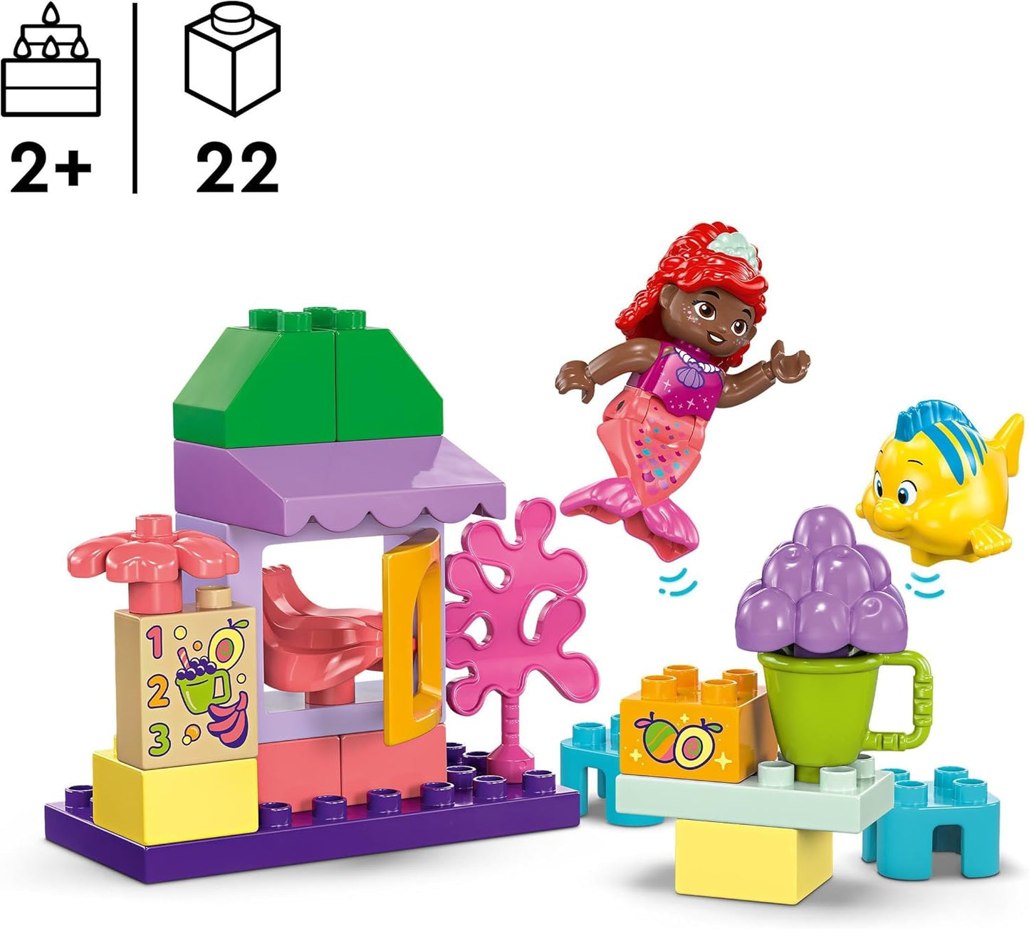 LEGO DUPLO Disney Arielles and Fabius' Café Kiosk, Little Mermaid Toy, Educational Toy with Fruit and Food for Preschool Children from 2 Years, Toy Café 10420