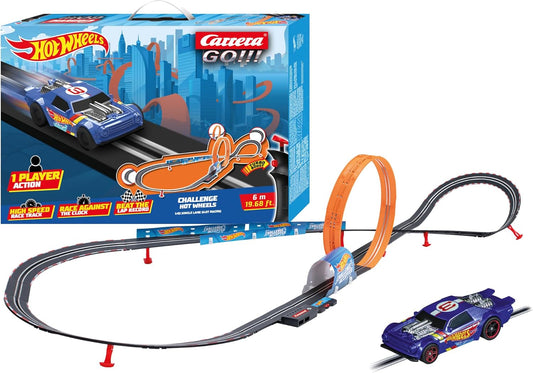 Carrera - 20068000 GO!!! Challenge Hot Wheels Race Track Set I Racetracks & Licensed Slot Cars | Up to 1 Player | For Children from 6 Years & Adults I Scale 1:43 in Hotwheels Design