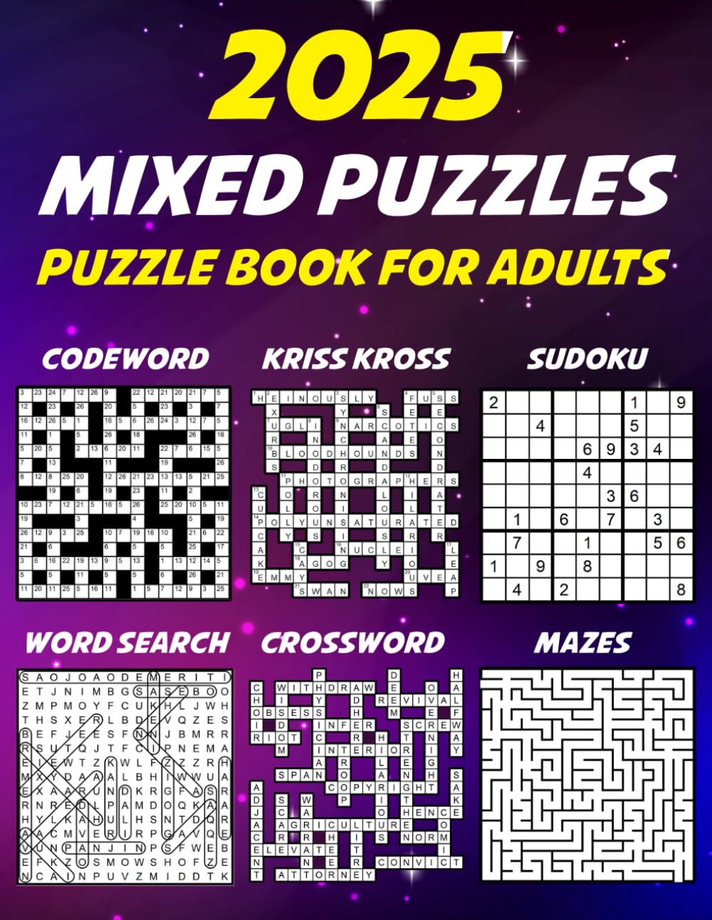 Puzzle book for adults: Fun and Easy Mixed Puzzles Including Word Search, Crossword, Codeword, Sudoku & More for Adults, Seniors, and Teens