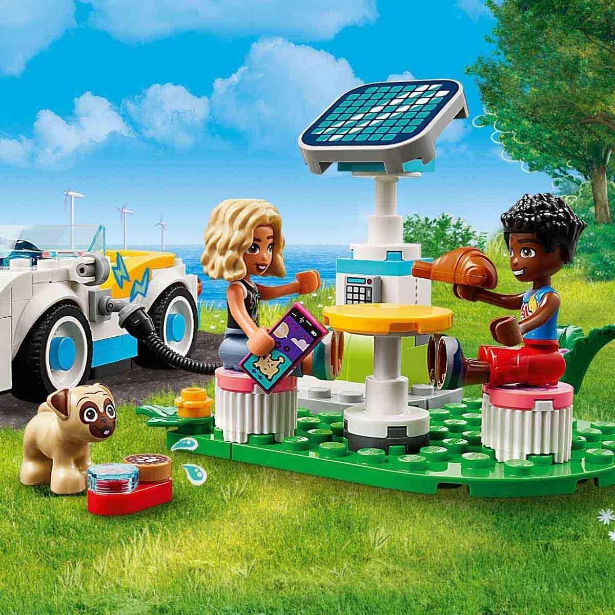 LEGO Friends 42609 Electric Car with Charging Station, Electric Car for Children, Car Toy for Role Play with Nova and Zac Figures, Small Set, Gift for Girls and Boys from 6 Years