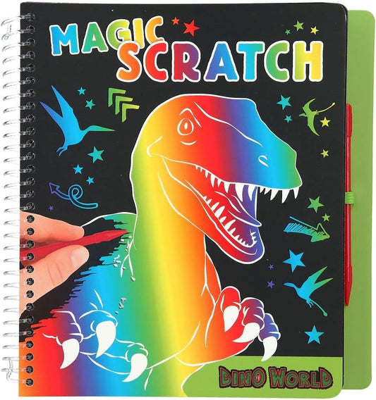 Depesche 11662 Dino World Magic Scratch Book with Cool Dino Motifs for Scratching, Magic Colour Gradient, Approx. 20 x 19.5 x 2 cm