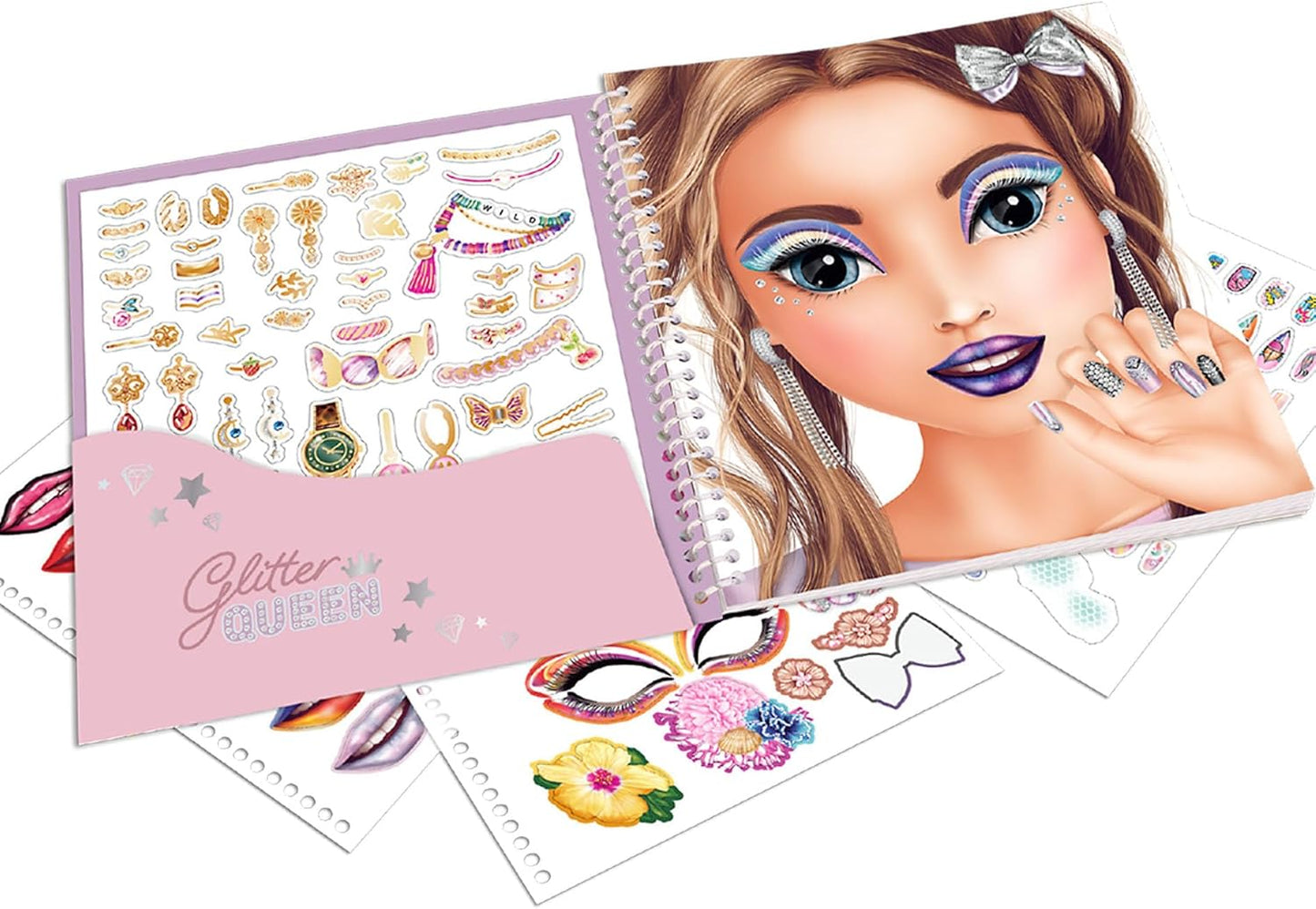 Depesche 12723 TOPModel Glitter Queen Dress Me Up Face Sticker Book with 24 Pages to Create Beautiful Looks, Colouring Book with 7 Sticker Sheets