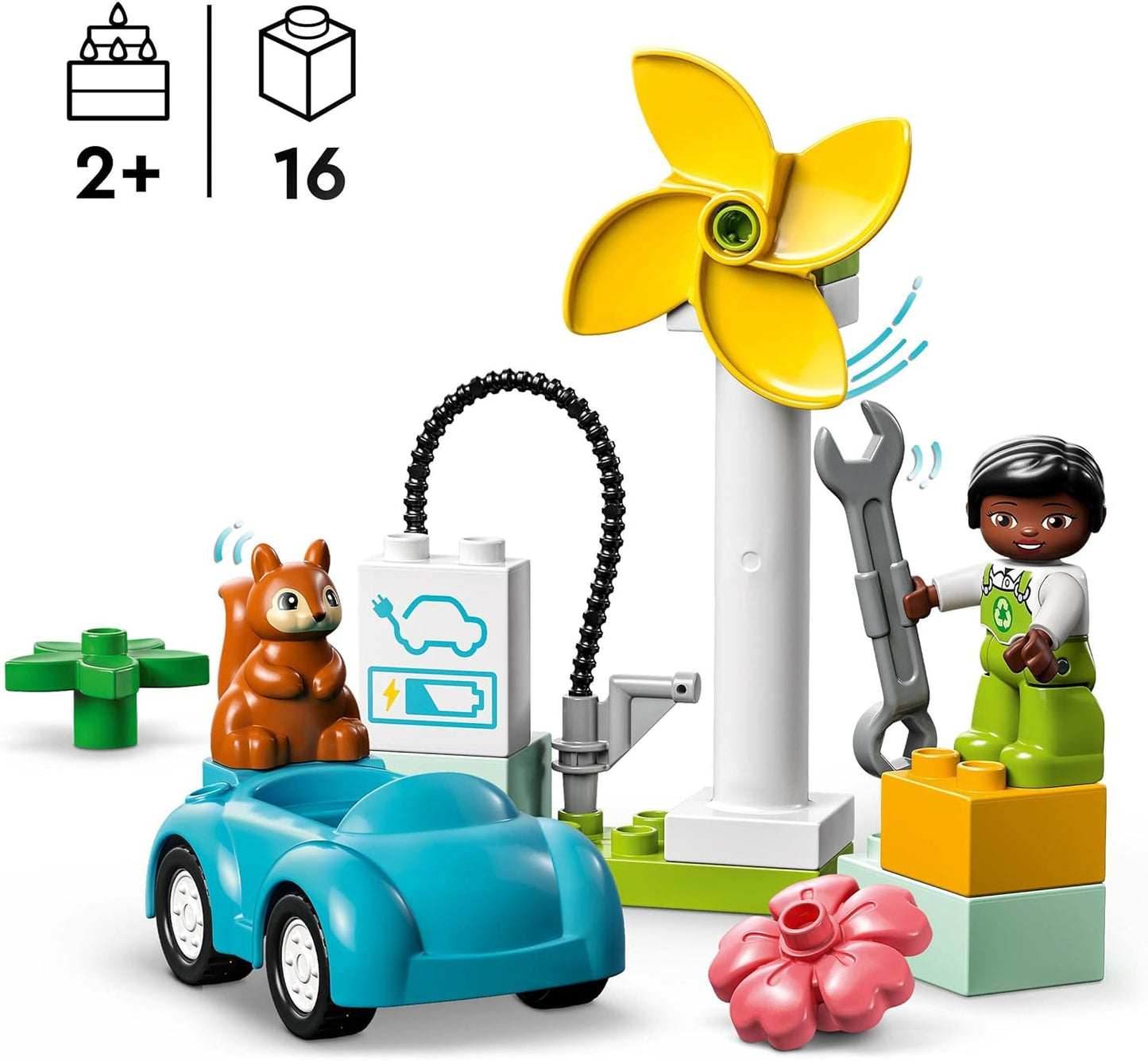 LEGO 10985 DUPLO Town Windmill and Electric Car, Toy Car Learning Toy for Girls and Boys from 2 Years, for Sustainable Play and the Development of Toddlers