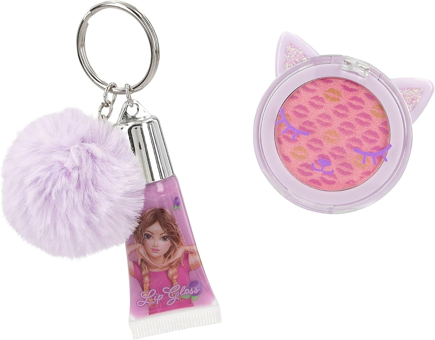 Depesche TOPModel 12729 Beauty and Me Beauty Set Purple with Shimmering Eyeshadow in a Jar and Purple Lip Gloss with Plush Pendant