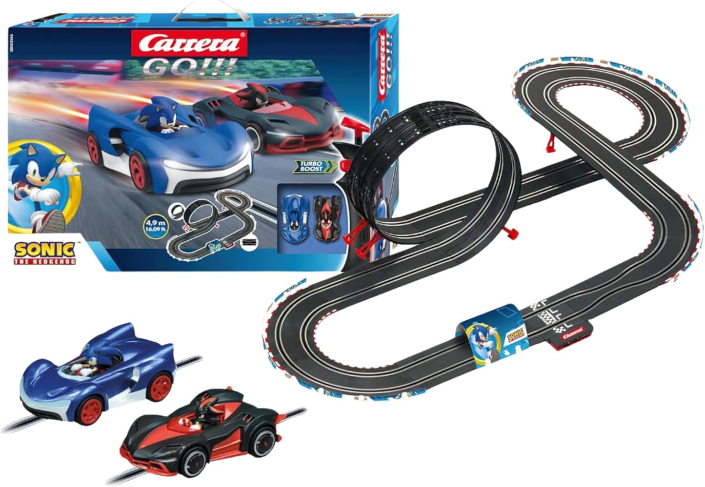 Carrera - 20062566 - GO I Sonic the Hedgehog 4.9 I Official SEGA Sonic the Hedgehog Car Racing Set I Fun Races with Sonic & Shadow through High-Speed Straight Tight Curves & Fast Looping