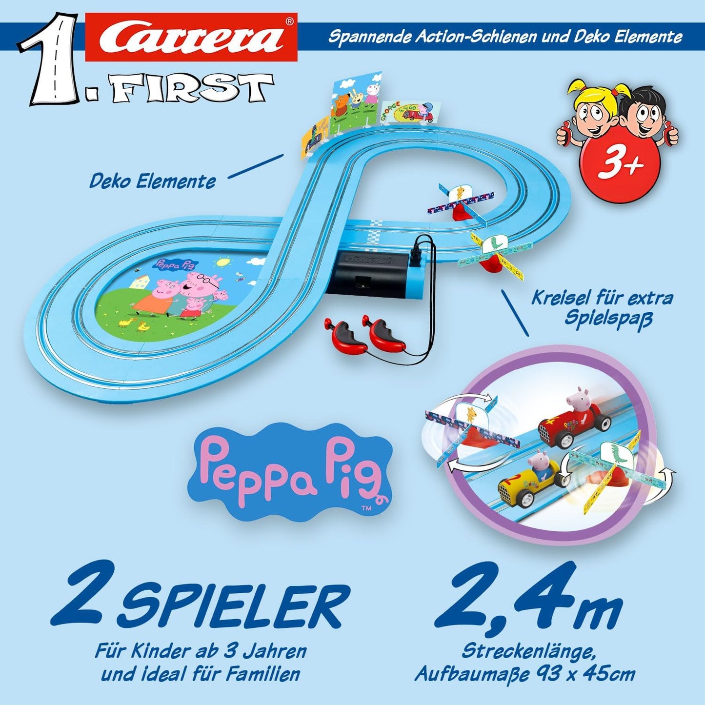 Carrera First Peppa Pig Kids Race Track Set | Peppa vs. George | 2.4 m Play Track | Fun with Peppa Pig | From 3 Years | Battery Operated