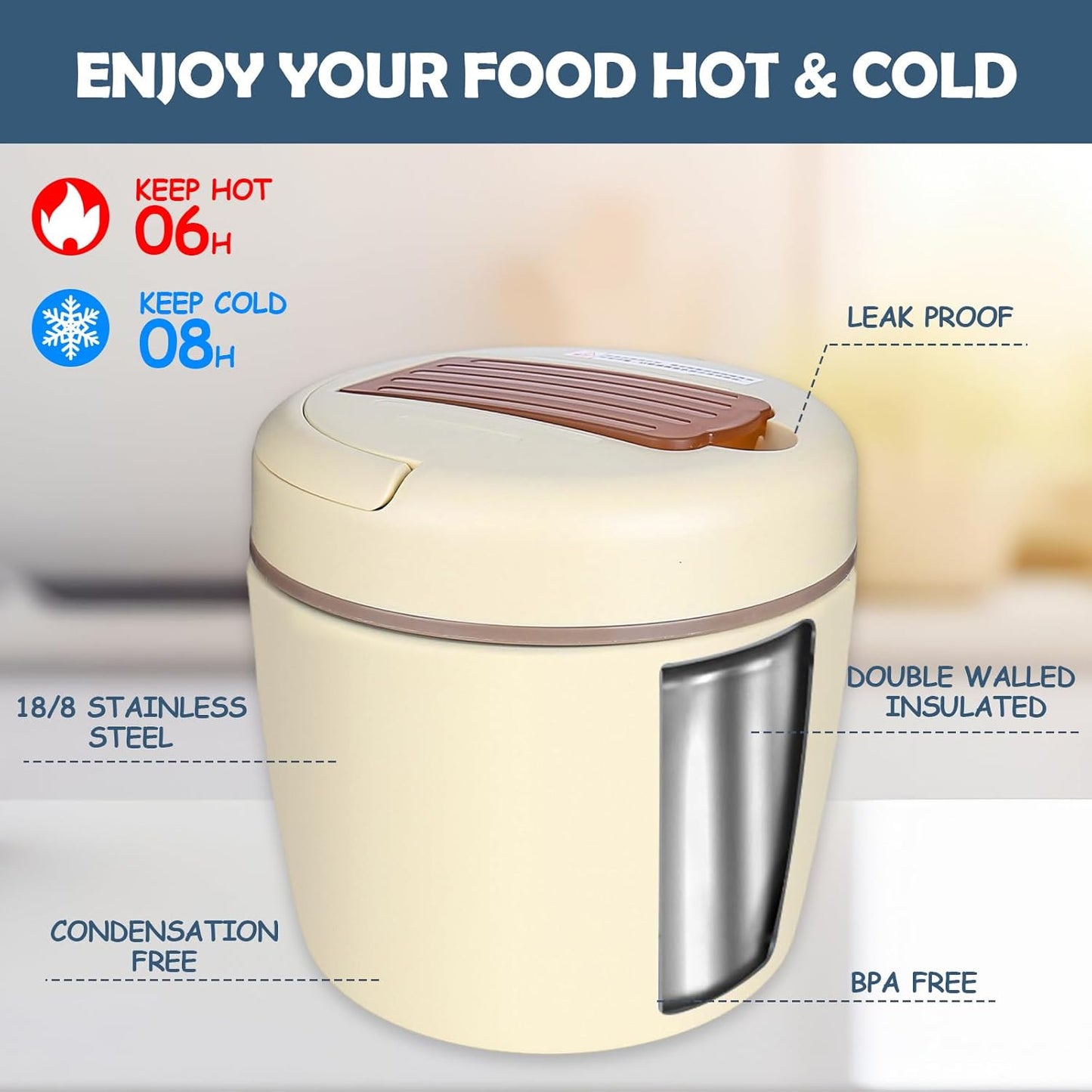 CTDMJ Thermal Container for Food, 1200 ml Thermal Bowl with Folding Spoon, Stainless Steel Warming Container, Wide Mouthed Vacuum Warming Bowl for Meals, Keep Food Warm and Cold