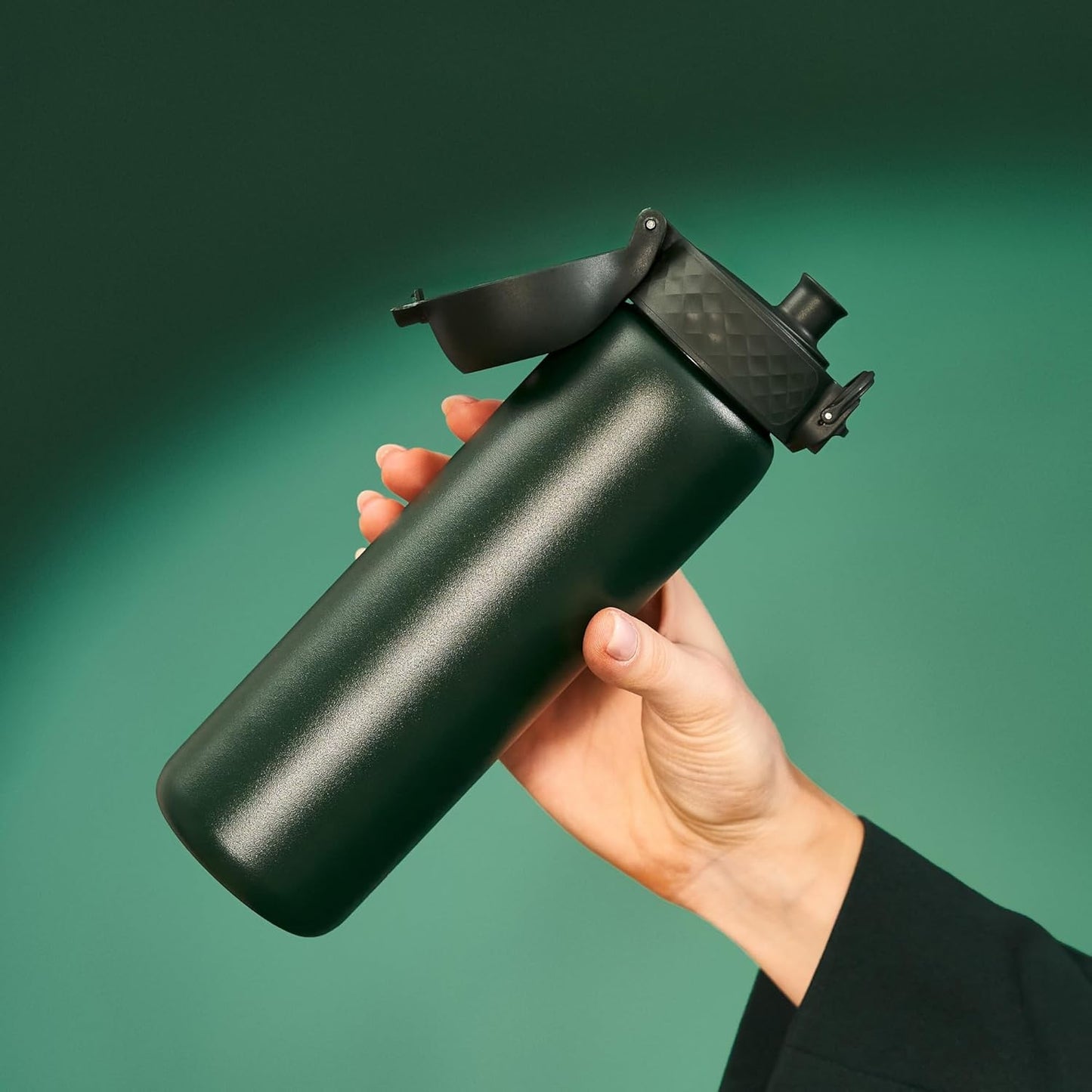 Ion8 Vacuum Insulated Stainless Steel Water Bottle, 500 ml, Leak-Proof, One Hand Opening, Secure Locking, Dishwasher Safe, Carry Handle, Easy to Clean, Durable & Scratch-Resistant, Dark Green