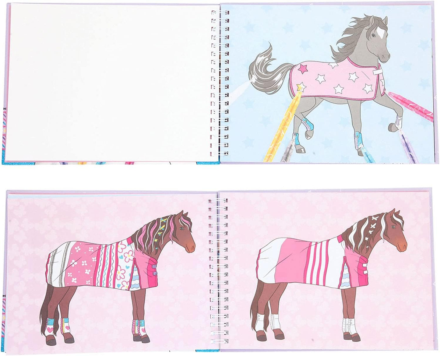 Depesche 8590 Miss Melody - Glitter Doodle Book, Colouring Book with 6 Glitter Pens and Stickers, Approx. 22.5 x 16.5 cm, Colouring Book with Pre-Printed Horse Motifs