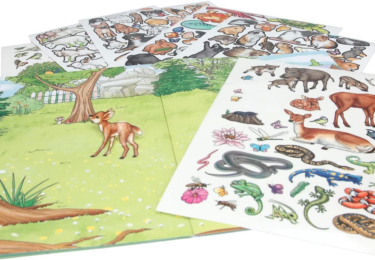 Depesche 11943 Create Your Animal World Colouring and Sticker Book with 24 Beautiful Motifs from the Animal World to Design and Stick, Includes 2 Sticker Sheets with Numerous Animal Stickers