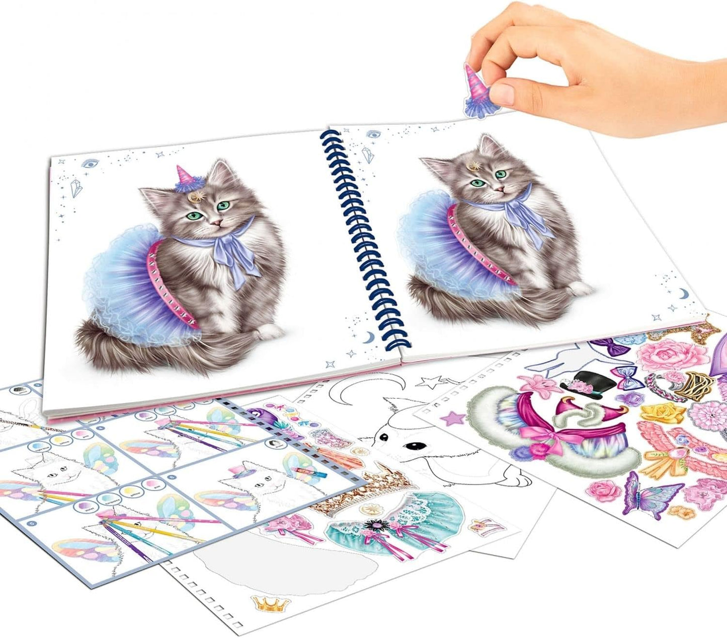 Depesche TOPModel 11663 Colouring Book Create Your Kitty in Moonlight Design, Colouring Book with Cat Motifs, 92 Pages, Includes Sticker, Approx. 22.2 x 20.7 x 1.2 cm