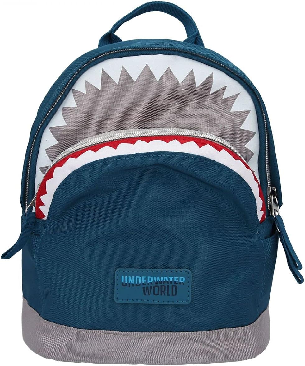 Depesche 10460 Dino World Underwater Children's Backpack in Shark Shape, Approx. 27 x 22 x 11 cm, with Spacious Main Compartment, Front Compartment, Side Pocket and Chest Strap