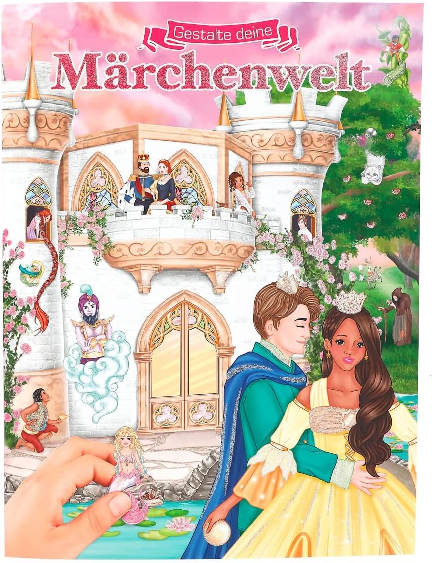 Depesche 11640 Design Your Fairy Tale World Sticker Book with 20 Pages of Fairytale Illustrations to Design Yourself, Includes 6 Pages of Beautiful Stickers, Approx. 33 x 25 x 0.5 cm