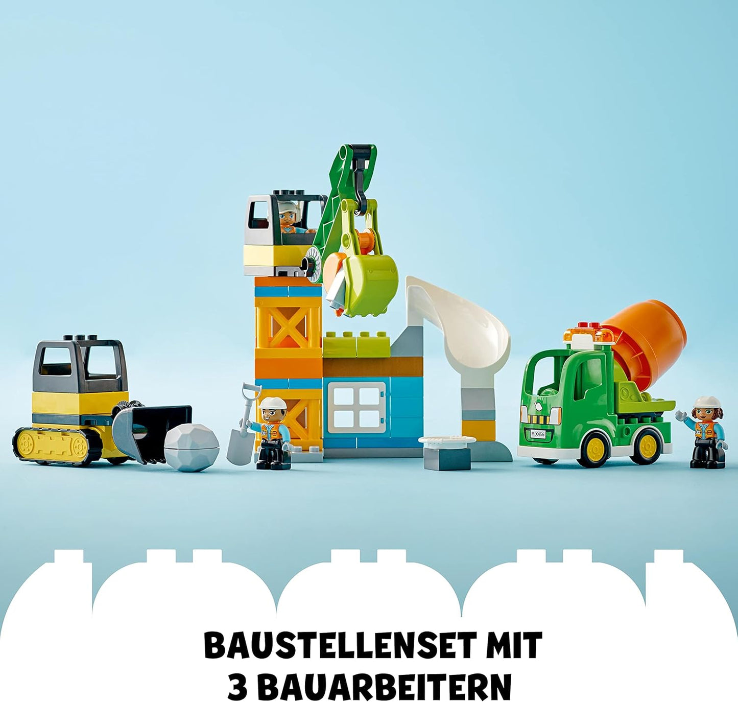 LEGO 10990 Duplo Construction Site with Construction Vehicles, Crane, Bulldozer and Concrete Mixer Toy for 2-Year-Old Boys and Girls with Large Bricks