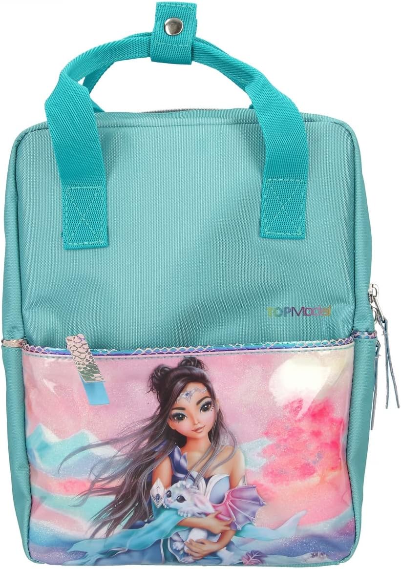 Depesche 11678 TOPModel Dragon Love Small Backpack in Dragon Design and Shimmering Dragon Skin Pattern, Backpack in Turquoise with Large Main Compartment, Front Pocket and Adjustable Straps,