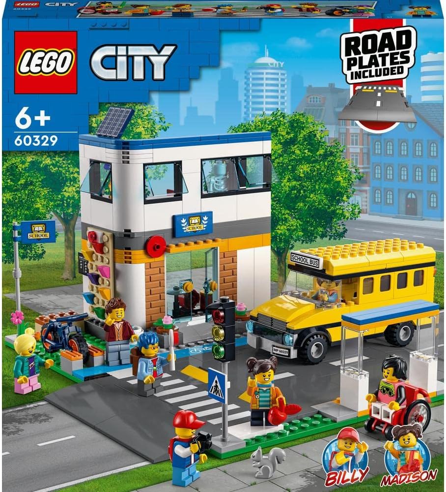 LEGO 60329 City School with School Bus, 2 Classrooms and Street Plates, Adventure Toy for Children from 6 Years, School Day in the City, Gift