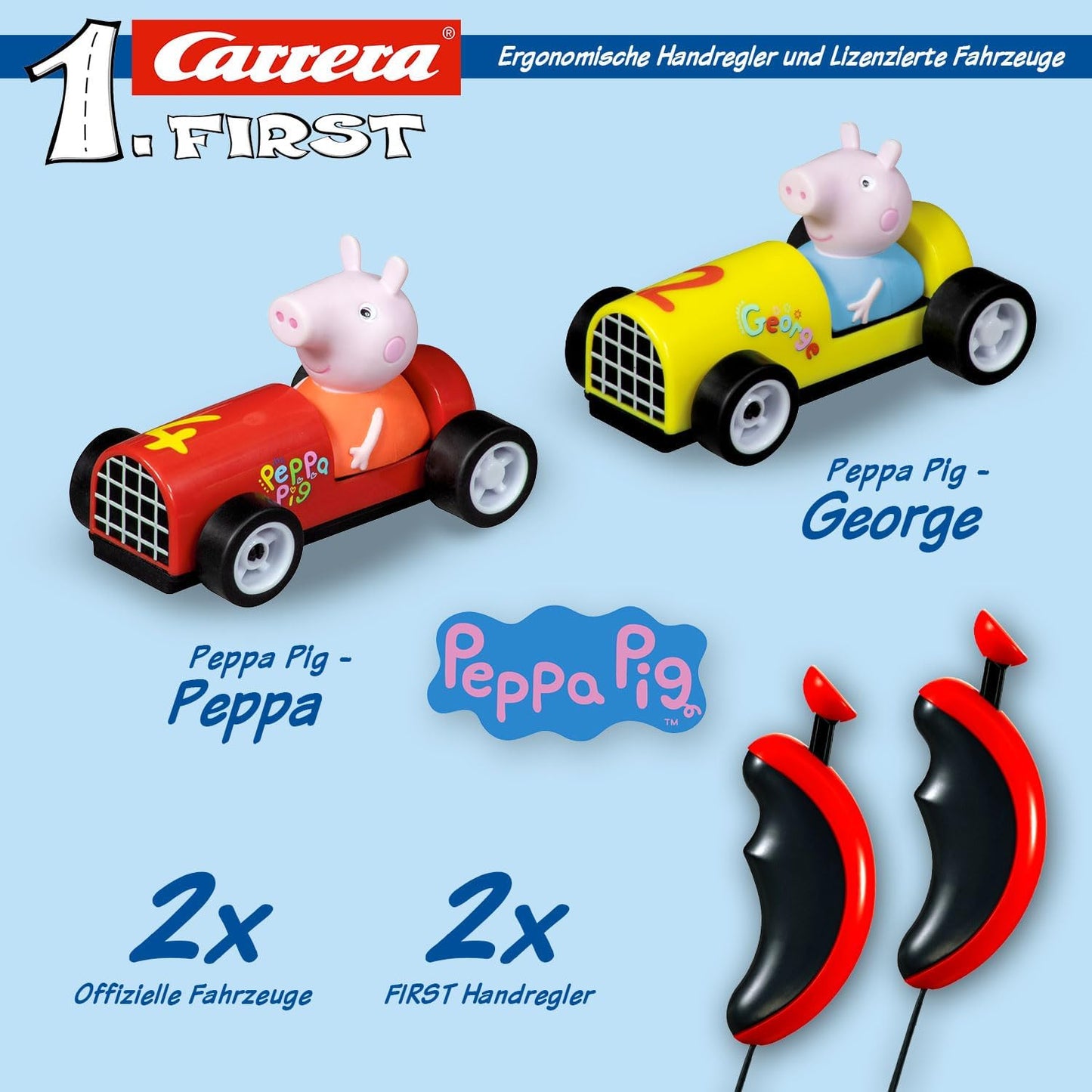 Carrera First Peppa Pig Kids Race Track Set | Peppa vs. George | 2.4 m Play Track | Fun with Peppa Pig | From 3 Years | Battery Operated