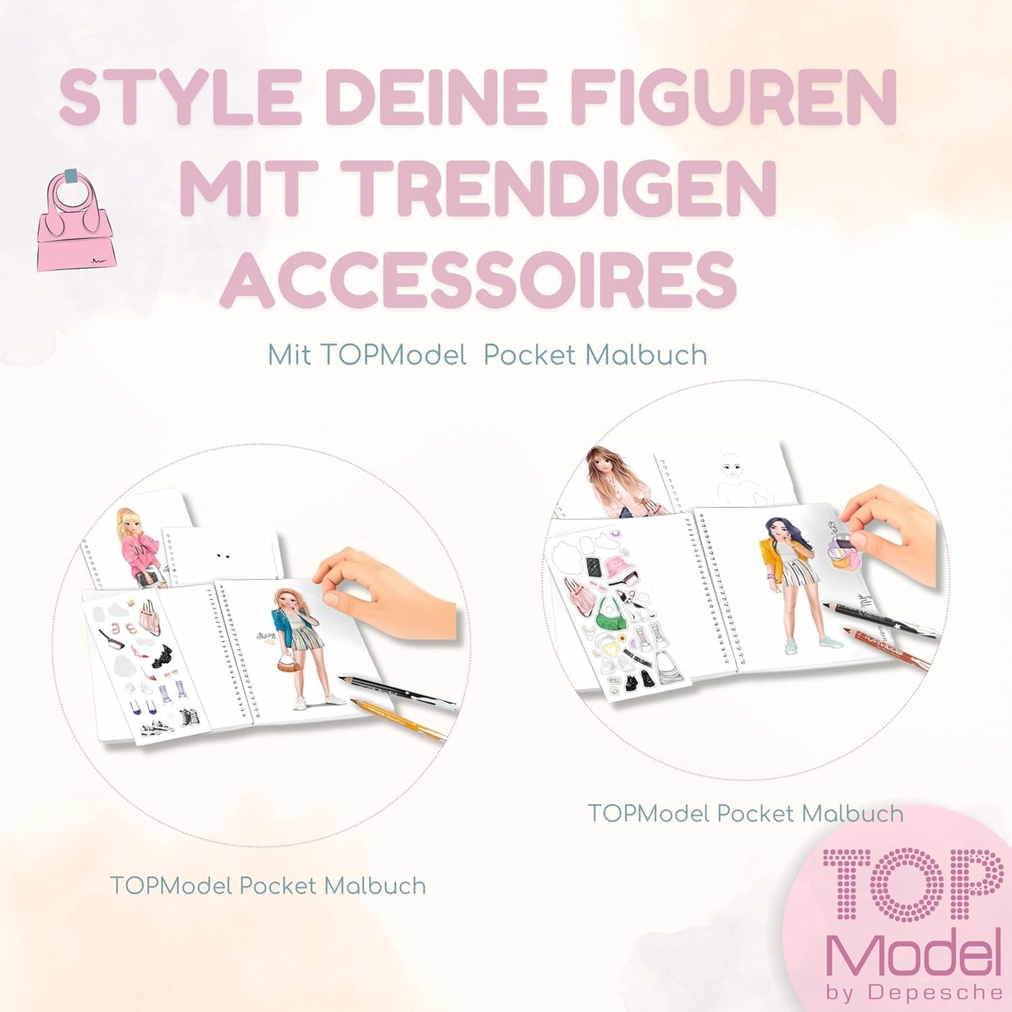 TOPModel Pocket Colouring Book Set - 2 x Compact Colouring Books for Travelling, Ideal for Creative Kids and Girls who Love Fashion and Design, with Trendy Outfits and Cool Designs to Design