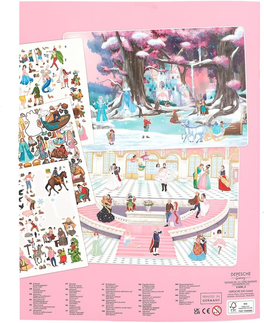 Depesche 11640 Design Your Fairy Tale World Sticker Book with 20 Pages of Fairytale Illustrations to Design Yourself, Includes 6 Pages of Beautiful Stickers, Approx. 33 x 25 x 0.5 cm