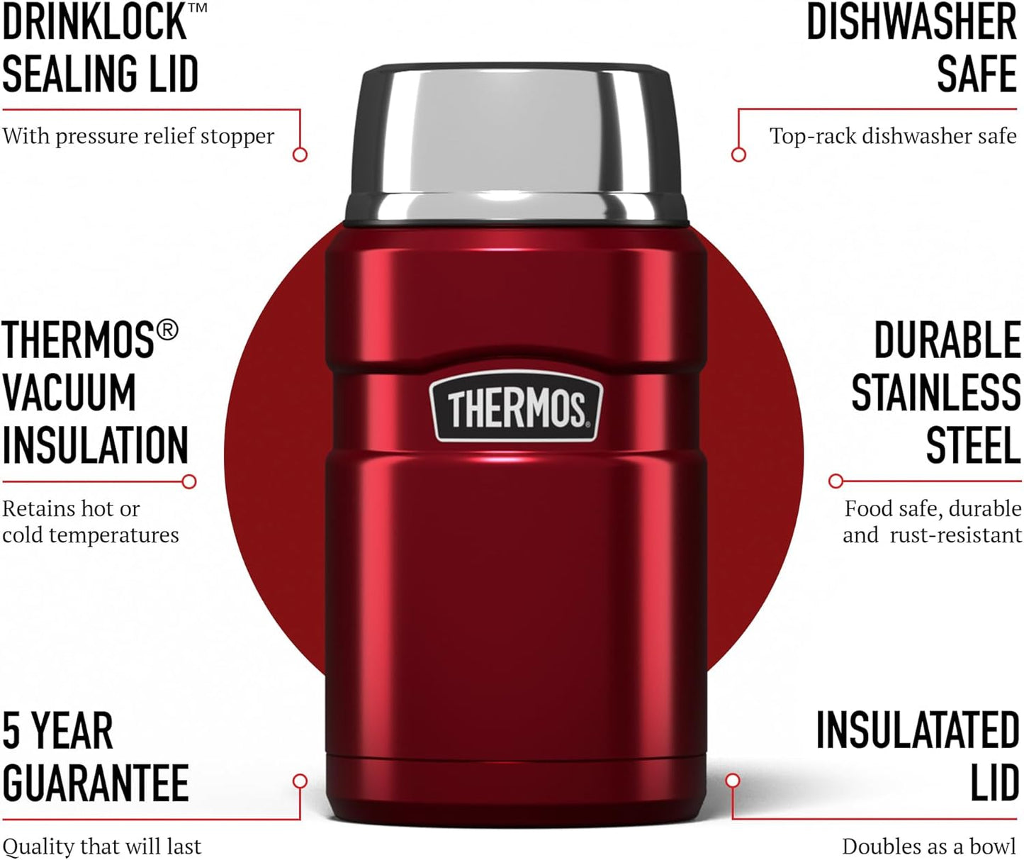 Stainless Steel Thermal Food Flask 710 ml, cranberry red, 710ml