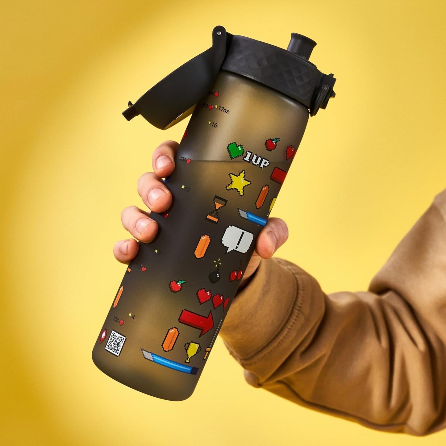 Ion8 Water Bottle, 500 ml, Leak-Proof, One-Handed Opening, Secure Locking, Dishwasher Safe, BPA-Free, Carry Handle, Flip Lid, Easy to Clean, Climate Neutral, Video Game Design