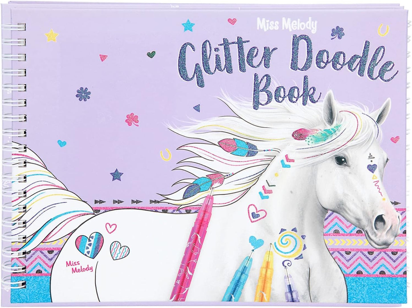 Depesche 8590 Miss Melody - Glitter Doodle Book, Colouring Book with 6 Glitter Pens and Stickers, Approx. 22.5 x 16.5 cm, Colouring Book with Pre-Printed Horse Motifs