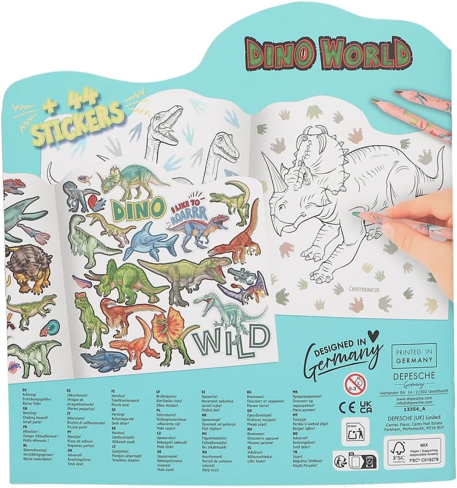 Depesche Dinosaurs 13354 Dino World Colouring and Sticker Book