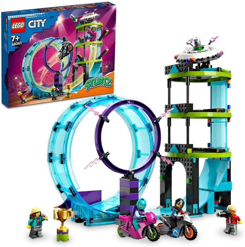 LEGO 60361 City Stuntz Ultimate Stunt Driver Challenge, 3-in-1 Stunts for 1 or 2 Player Action, with 2 Flywheel Operated Toy Motorcycles for Children, 2023 Set