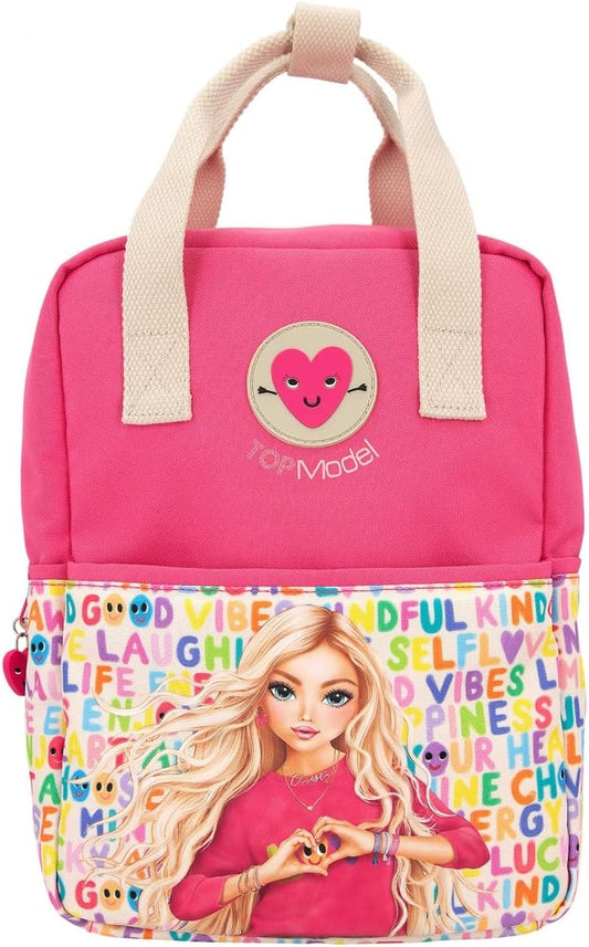 Depesche 11972 TOPModel SelfLove Backpack for Children with Model Motif, Colourful Font Design, Pink Bag with Adjustable Straps and Pendant