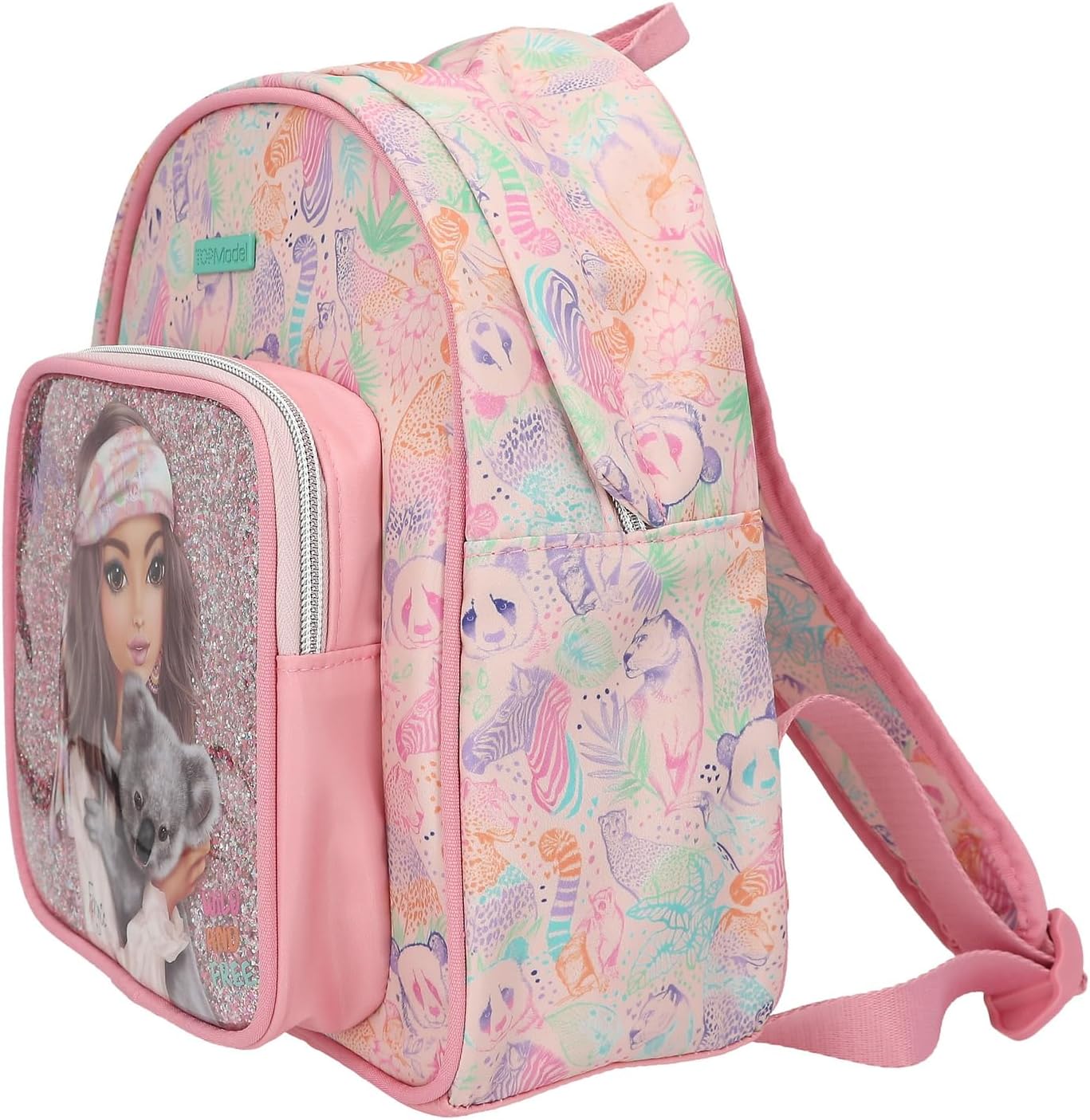 Depesche 12788 TOPModel Wild Backpack in Pink with Model Motif and Colourful Animal Pattern, Bag with Adjustable Straps