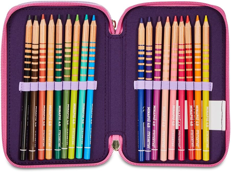 Seven Disney Wish Strong Heart Bright Spirit 3 Compartment Pencil Case Multicolour - Multi-Compartment Pencil Case with Pencils, Pens and Colours, Multicoloured, Taglia Unica, Modern, multicoloured,