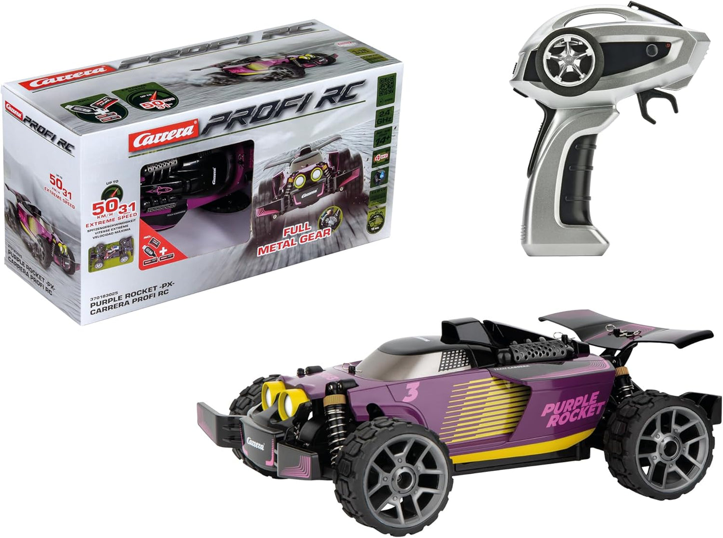 Carrera Professional RC Purple Rocket PX, 2.4 GHz, Carrera Professional RC Series, Extreme Speed up to 50 km/h, 4-wheel drive, splash-proof, high performance drifting, includes LiFePo4 battery