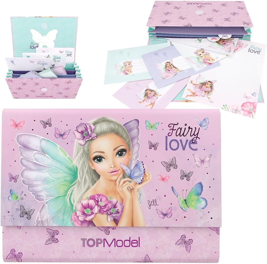 TOPModel Set: Colouring Book with Sequins + Writing Paper in Expanding Folder - Fairy Love | Creative Colouring Book & Enchanting Stationery Set for Girls