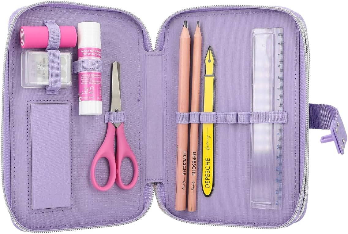 Depesche 12592 TOPModel Snap Shots - Filled 2-Compartment Pencil Case with Key Code, Pencil Case with Coloured Pencils, Ruler, Scissors and much more