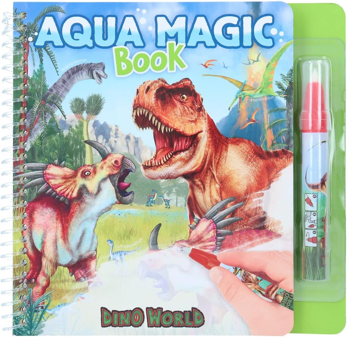 Depesche 12095 Dino World Aqua Magic Book - Colouring Book with Hidden Dinosaur Motifs, Creative Book with 5 Repaintable Pages and a Water Pen